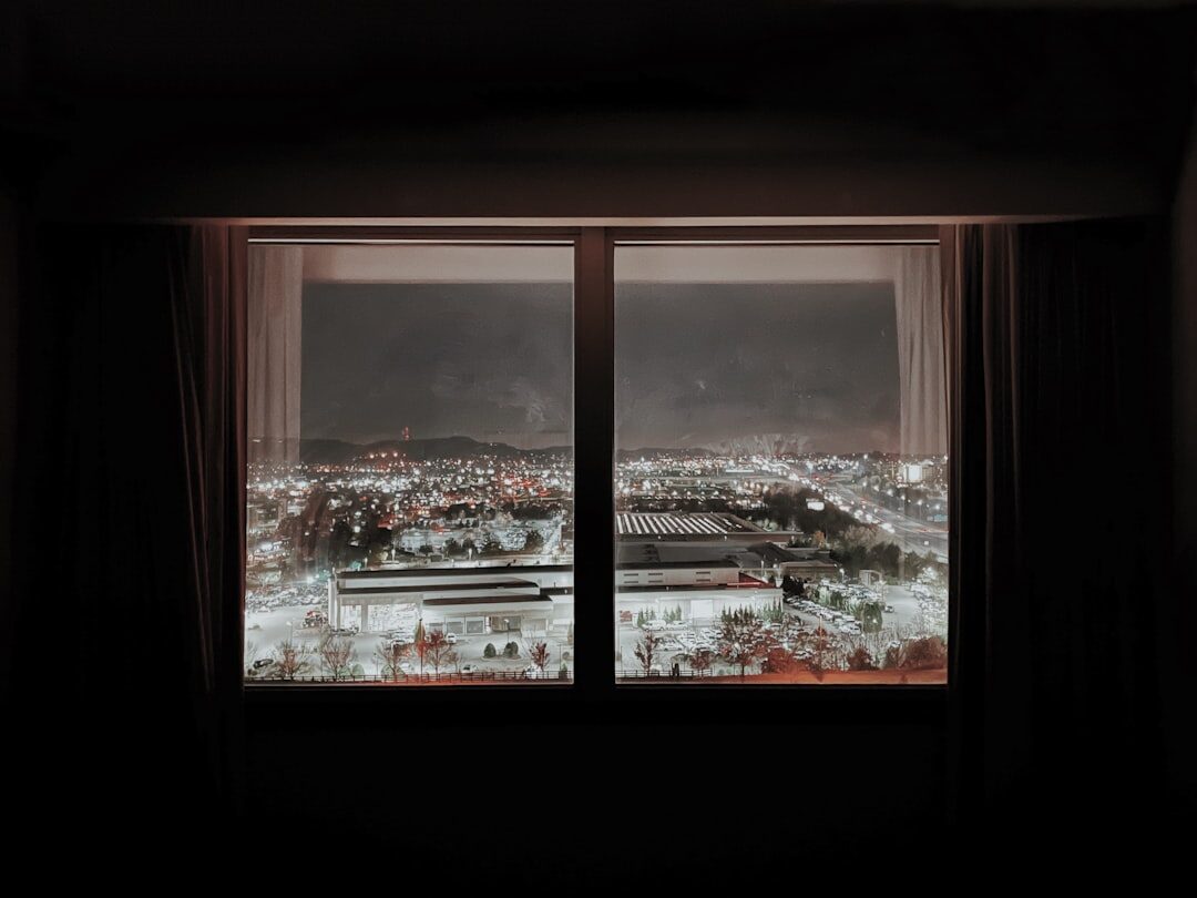 stormy night window view